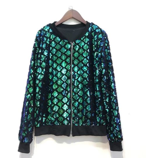 Diamond Design Sequin Bomber Jacket